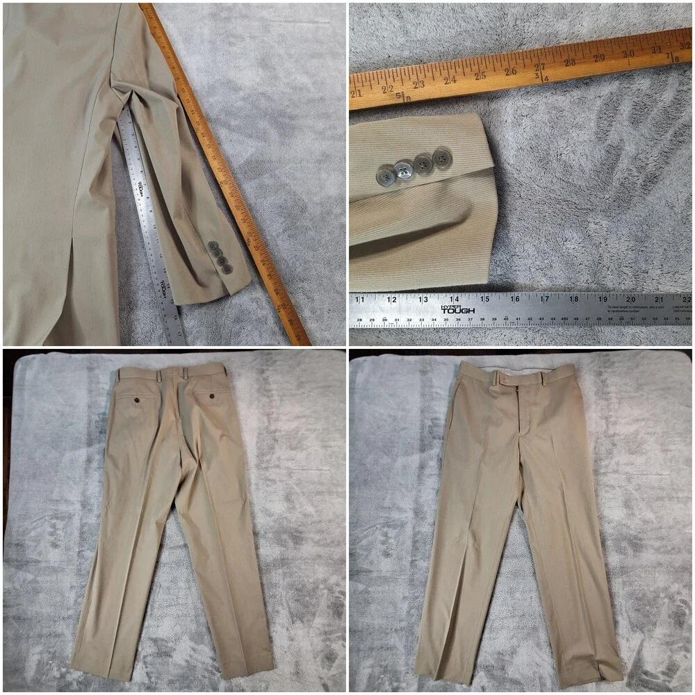 Calvin Klein Suit Mens 40 Long 32x31 Beige Stripe Double Vent 2 Btn Slim Fit